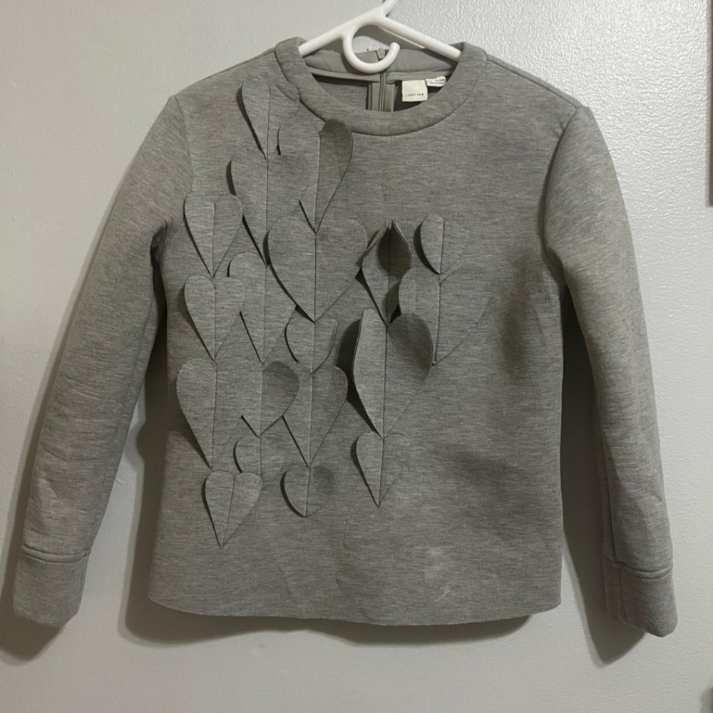 Lost Ink Women's Gray Sweatshirt with 3D Hearts - Size XXXS Neoprene Effect.